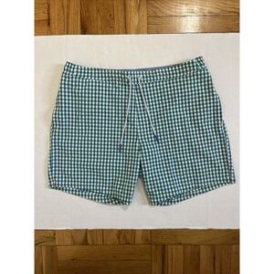 Bonobos Seersucker Surf Shorts Teal And White Gingham Print Men's Size XL ‎ Swim